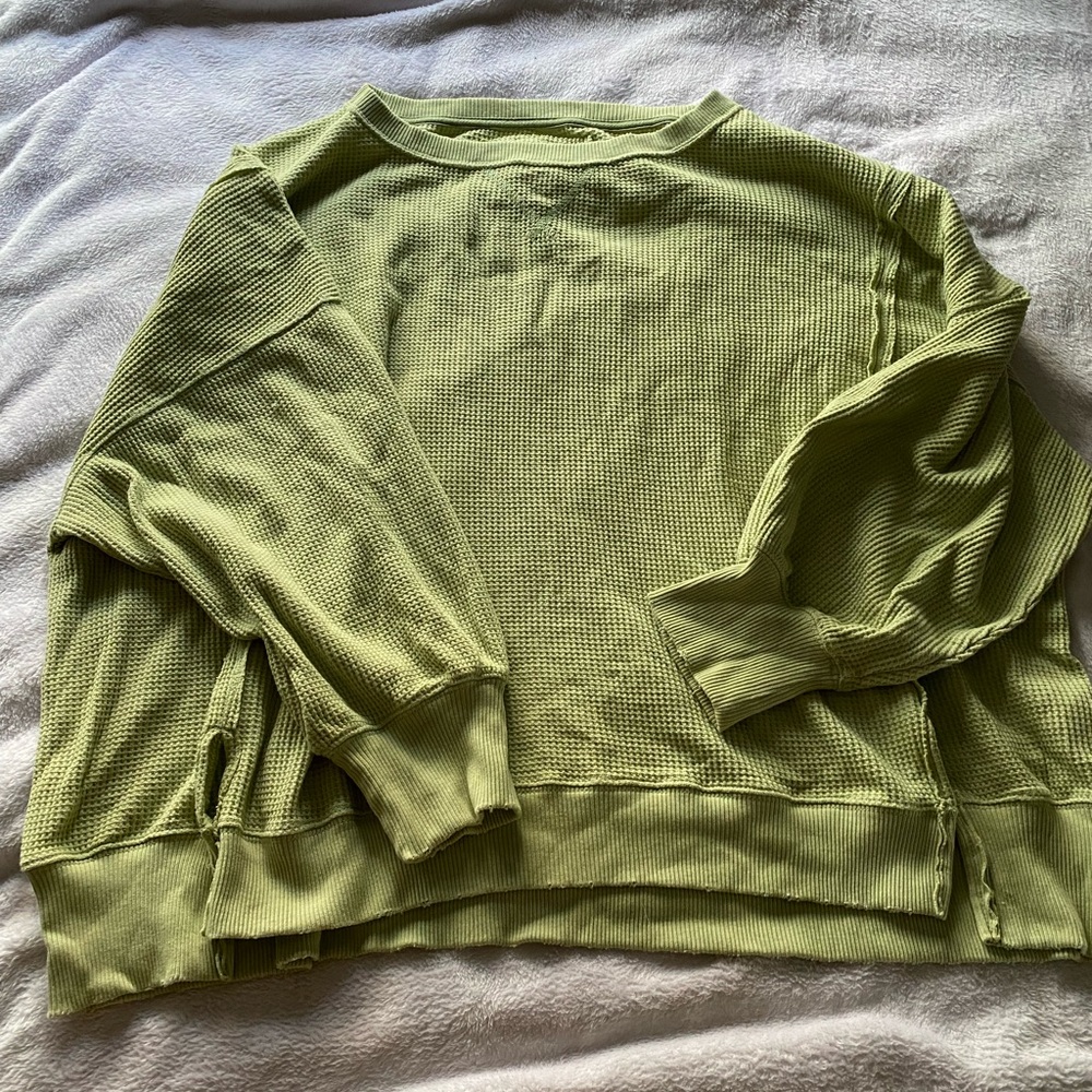 Green Waffle Knit Sweater